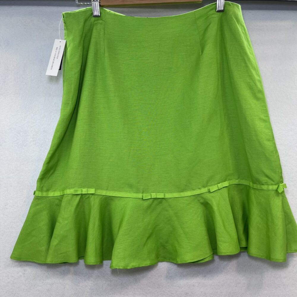Larry Levine A-line flirty flowy bottom linen blend green skirt womens 14 NWT - Picture 3 of 13